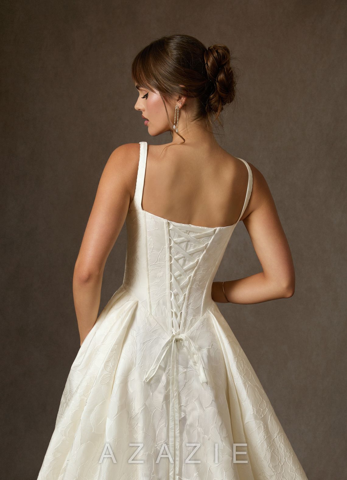 Azazie Delvina Antique White Ball-Gown with Pockets Floral Jacquard Dress antique_white