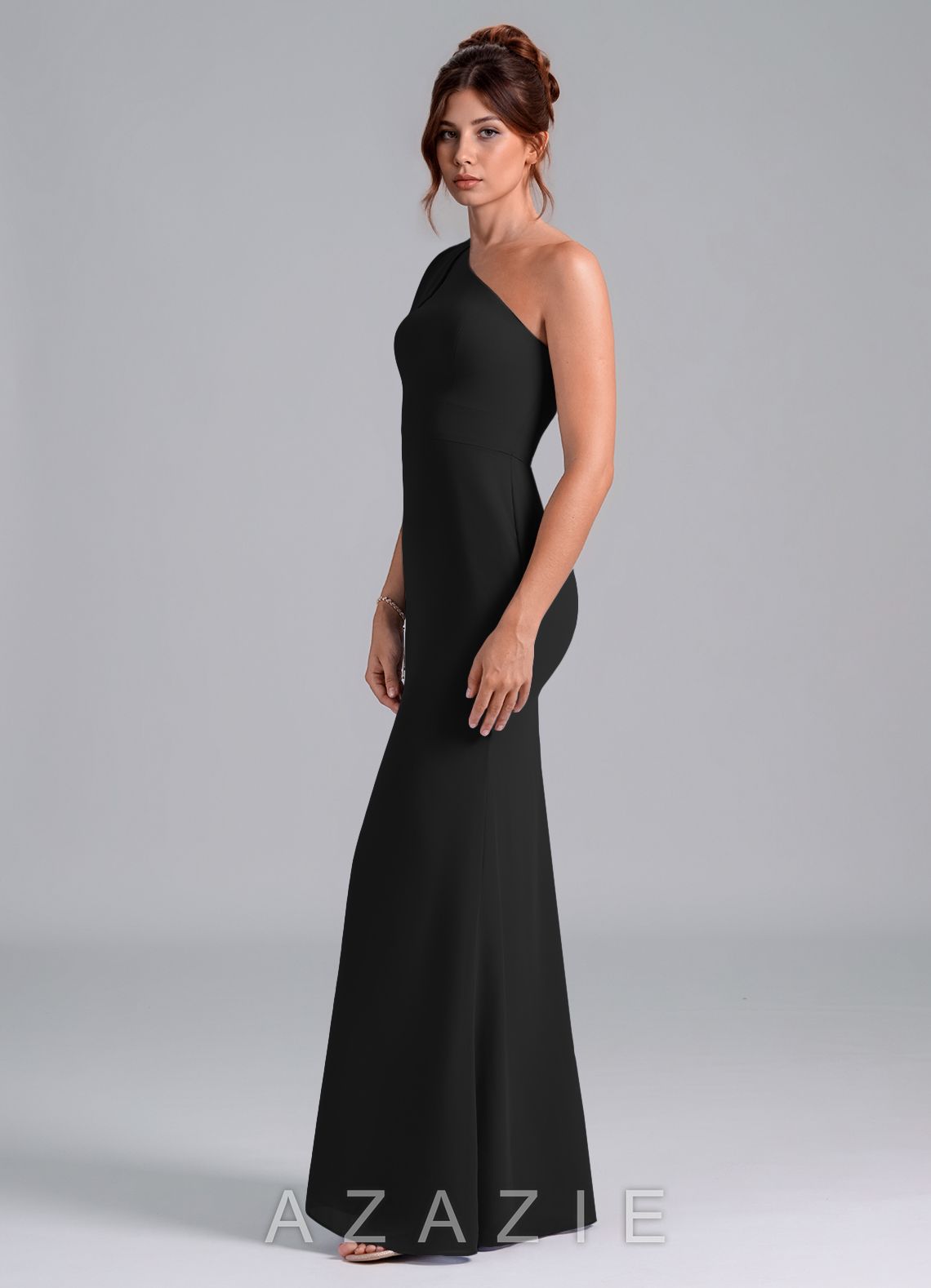 Azazie Rinna Black Mermaid One Shoulder Chiffon Dress black