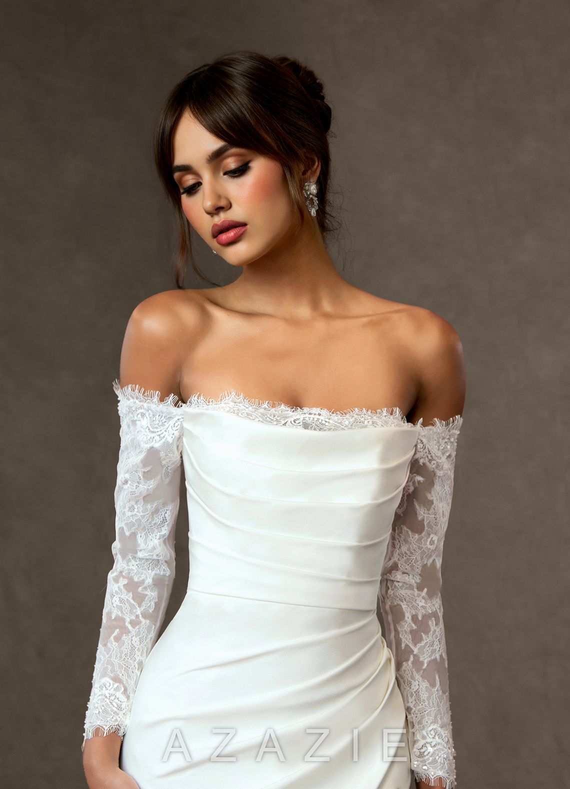 Azazie Onyx Wedding Dress Diamond White Mermaid Sequins Crepe Back Satin Dress diamond_white