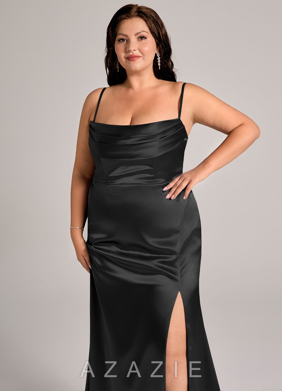 Azazie Saige Black Sheath Off the Shoulder Metallic Satin Convertible Dress black
