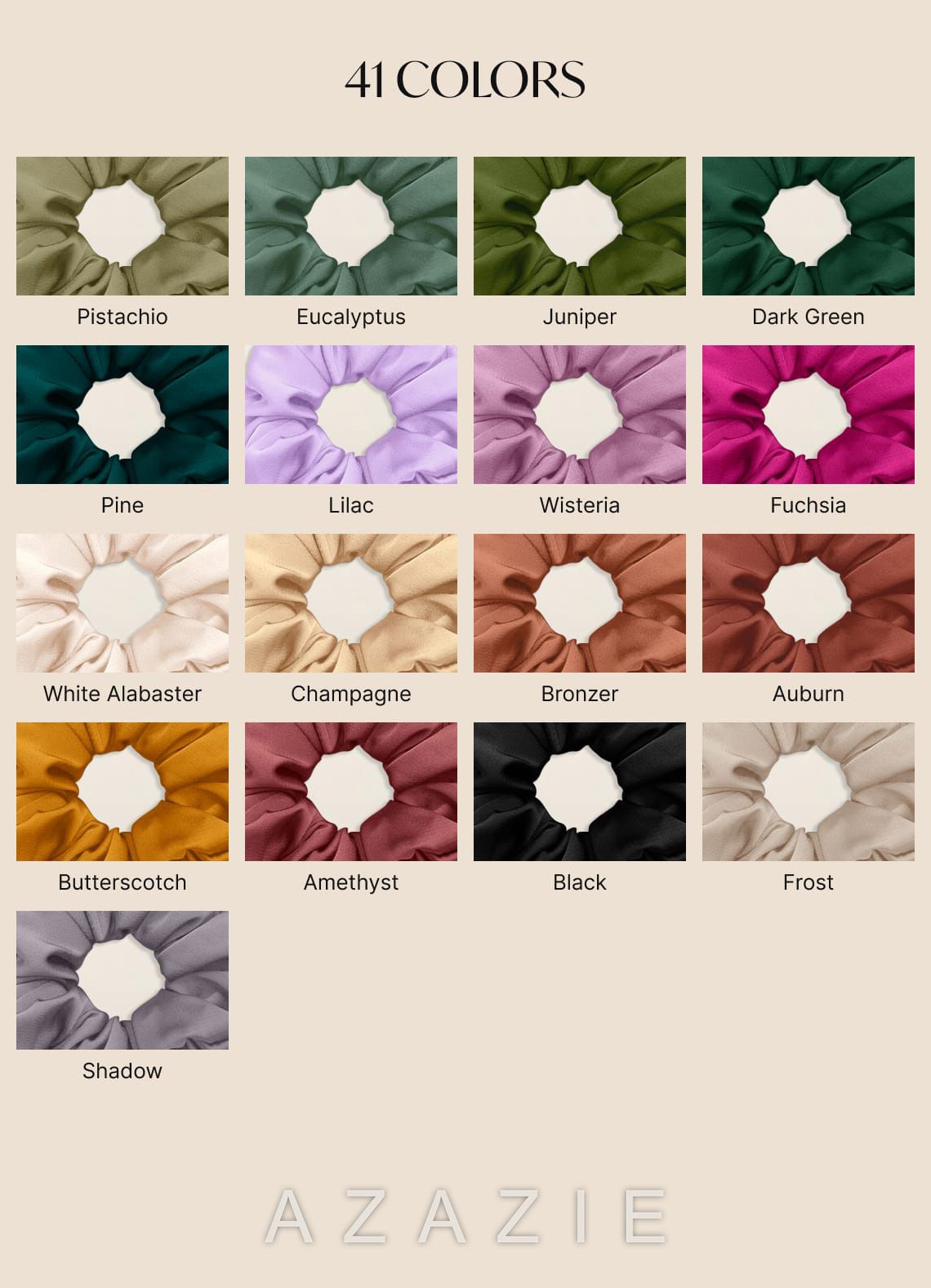 Matching Color Six-Piece Bridesmaid Stretch Satin Over Size Scrunchie Set