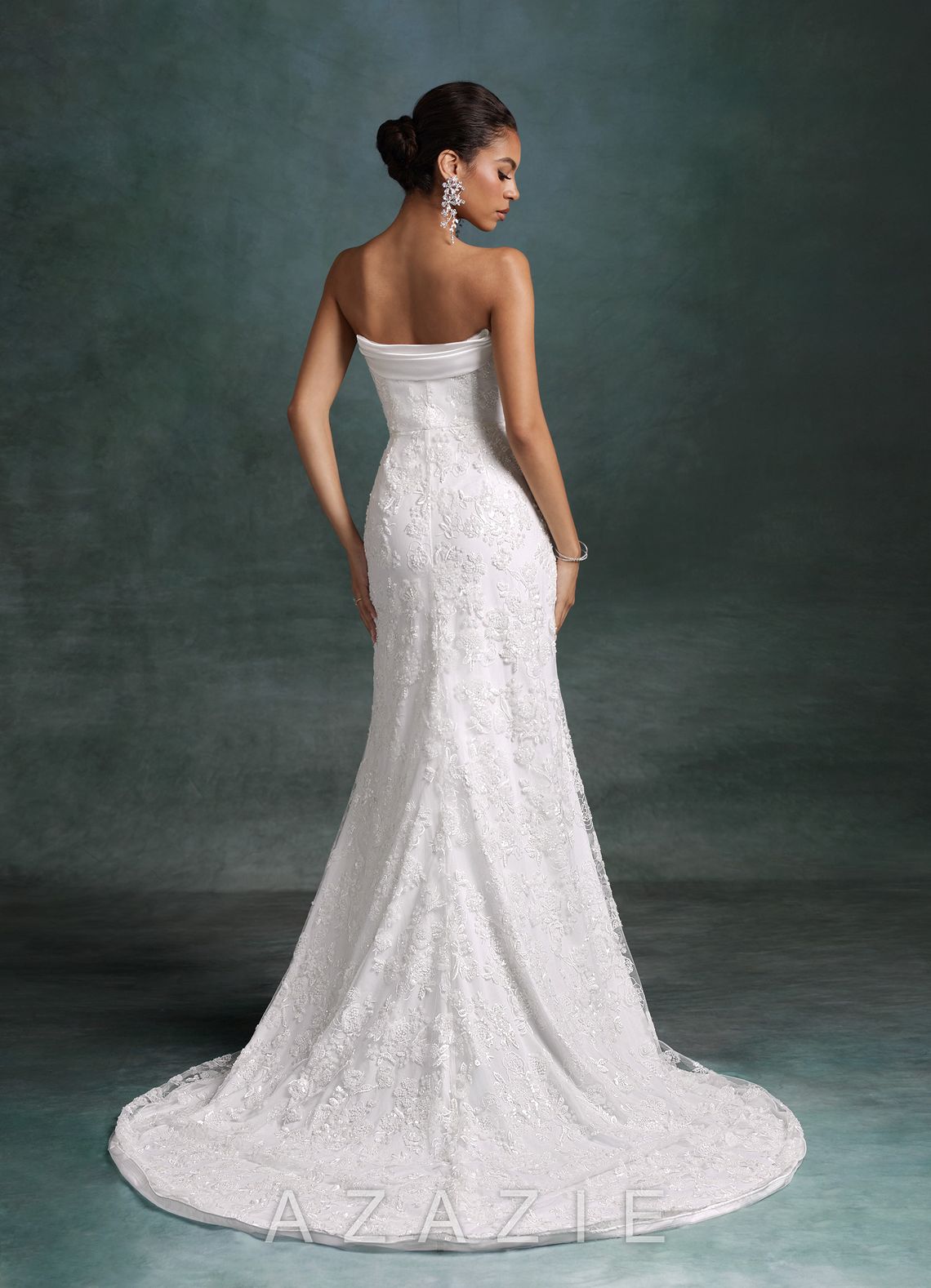 Azazie Frankie Diamond White Fit and Flare Strapless Embroidered Sequin Dress