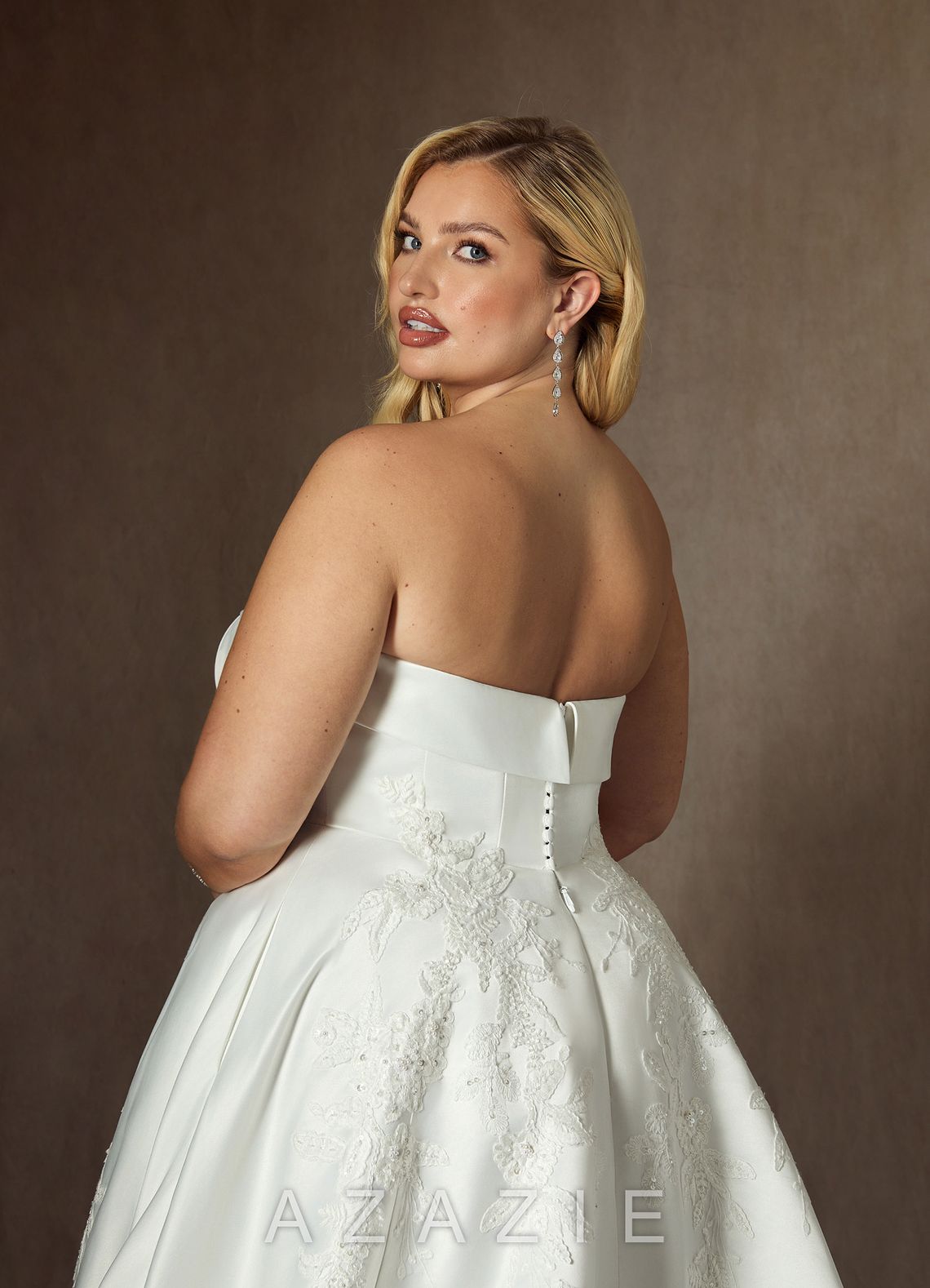 Azazie Fernanda Diamond White Ball-Gown Strapless Satin Dress diamond_white