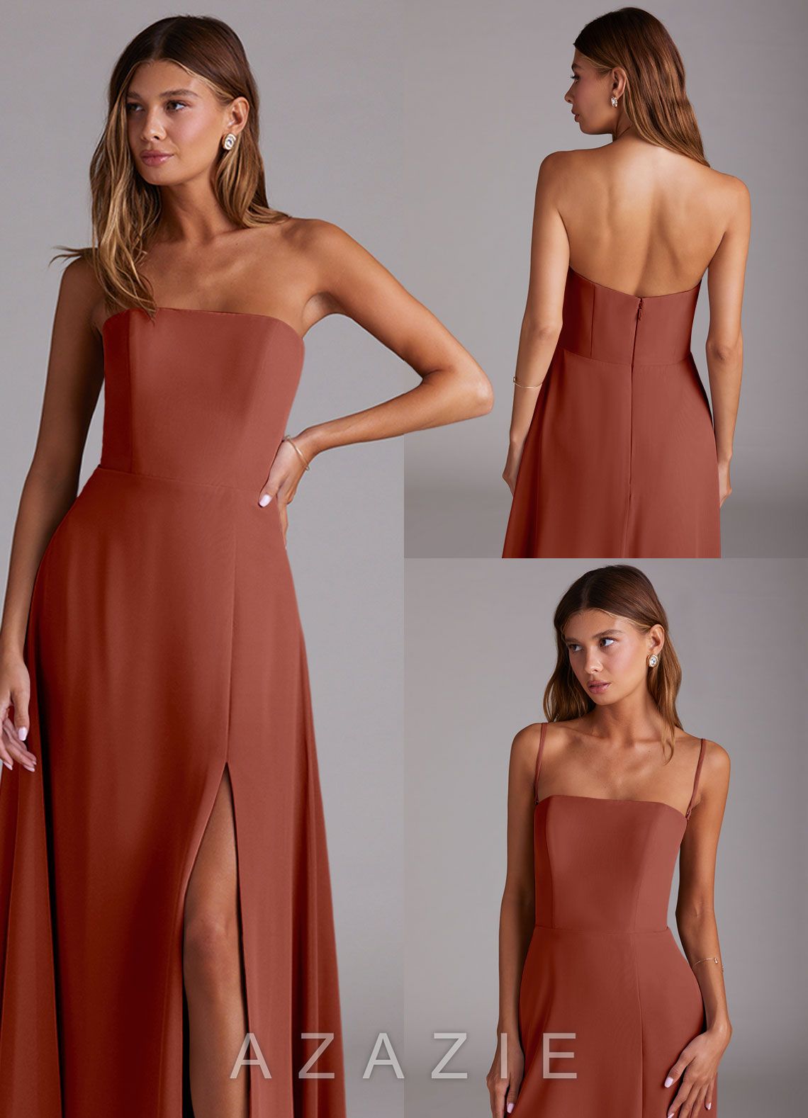Azazie Wren Auburn A-Line Side Slit Chiffon Convertible Dress auburn