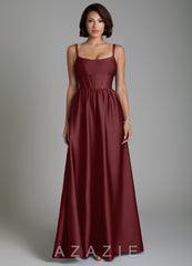 Azazie Mona Cabernet A-Line Corset Stretch Satin Dress cabernet