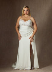 Azazie Nyx Wedding Dress Diamond White Mermaid V-Neck Sequins Stretch Satin Dress diamond_white