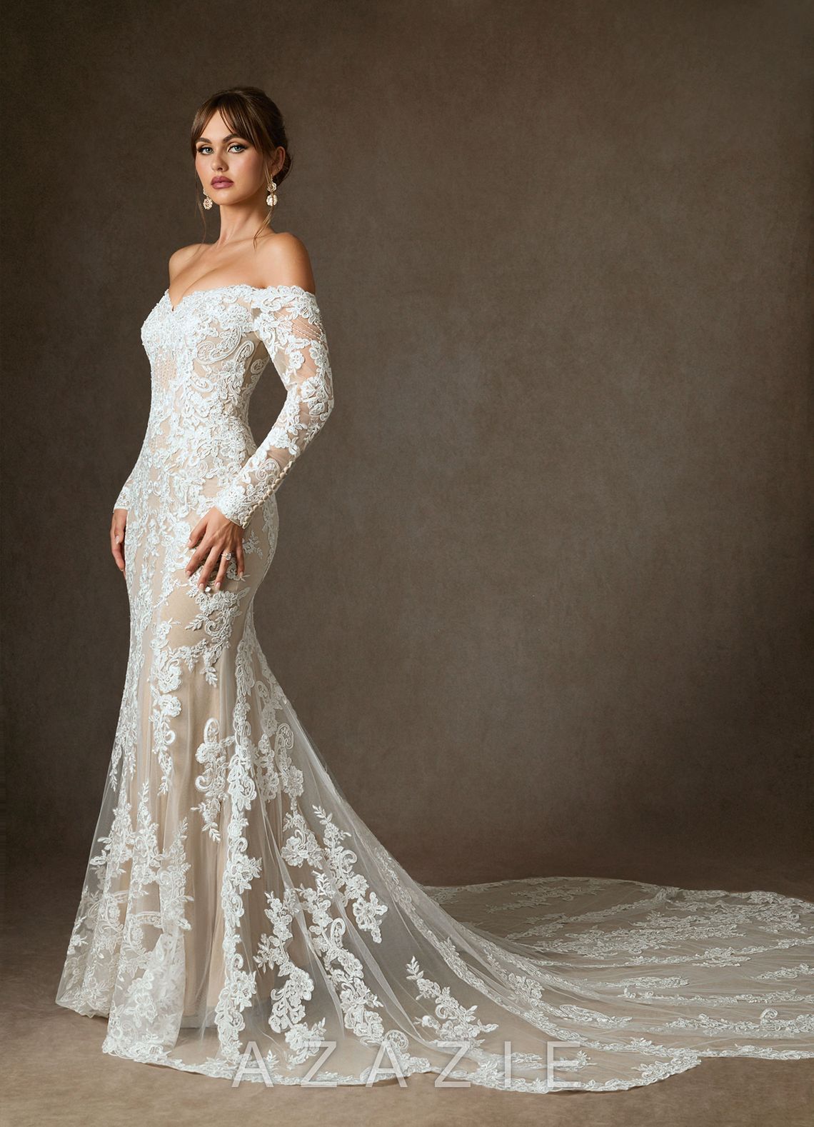 Azazie Empiria Wedding Dress Diamond White Champagne Mermaid Sequins Tulle Dress diamond_white/champagne
