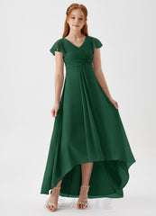 Azazie Breanne Junior Dark Green A-Line Chiffon Dress