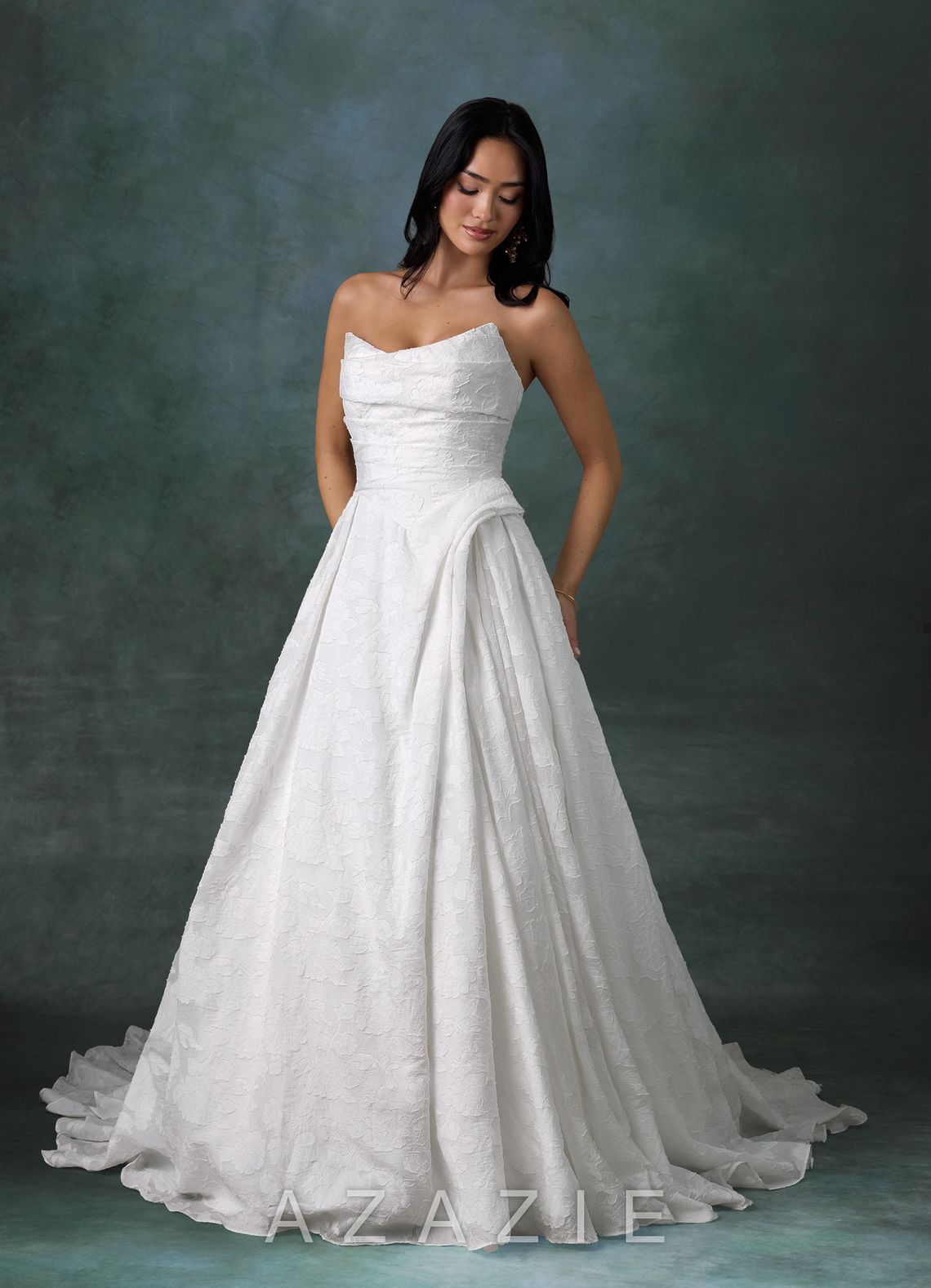 Azazie Ariana Diamond White Ball-Gown Strapless Floral Burnout Dress