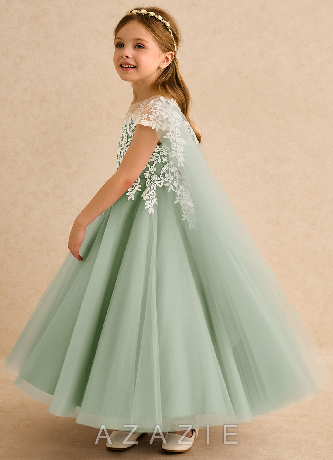 Azazie Dandelion Dusty Sage Ball-Gown Lace Dress dusty_sage