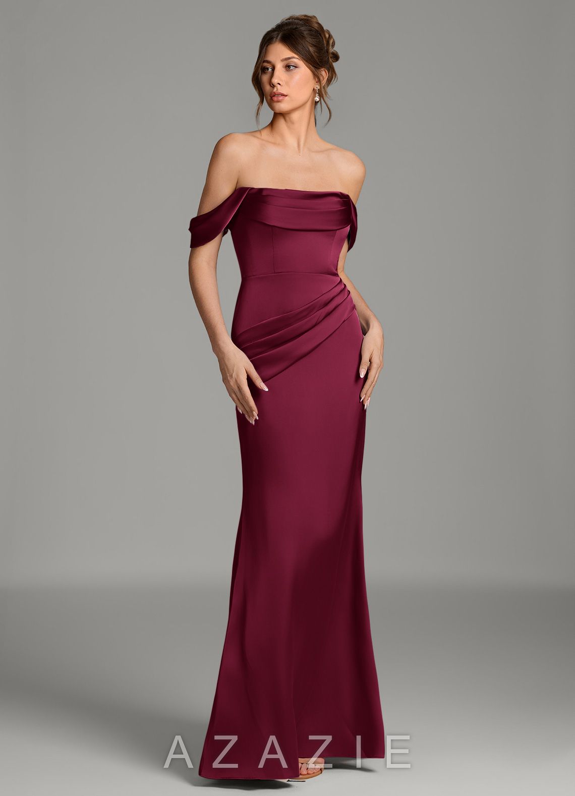Azazie Alanis Burgundy Mermaid Corset Stretch Satin Convertible Dress