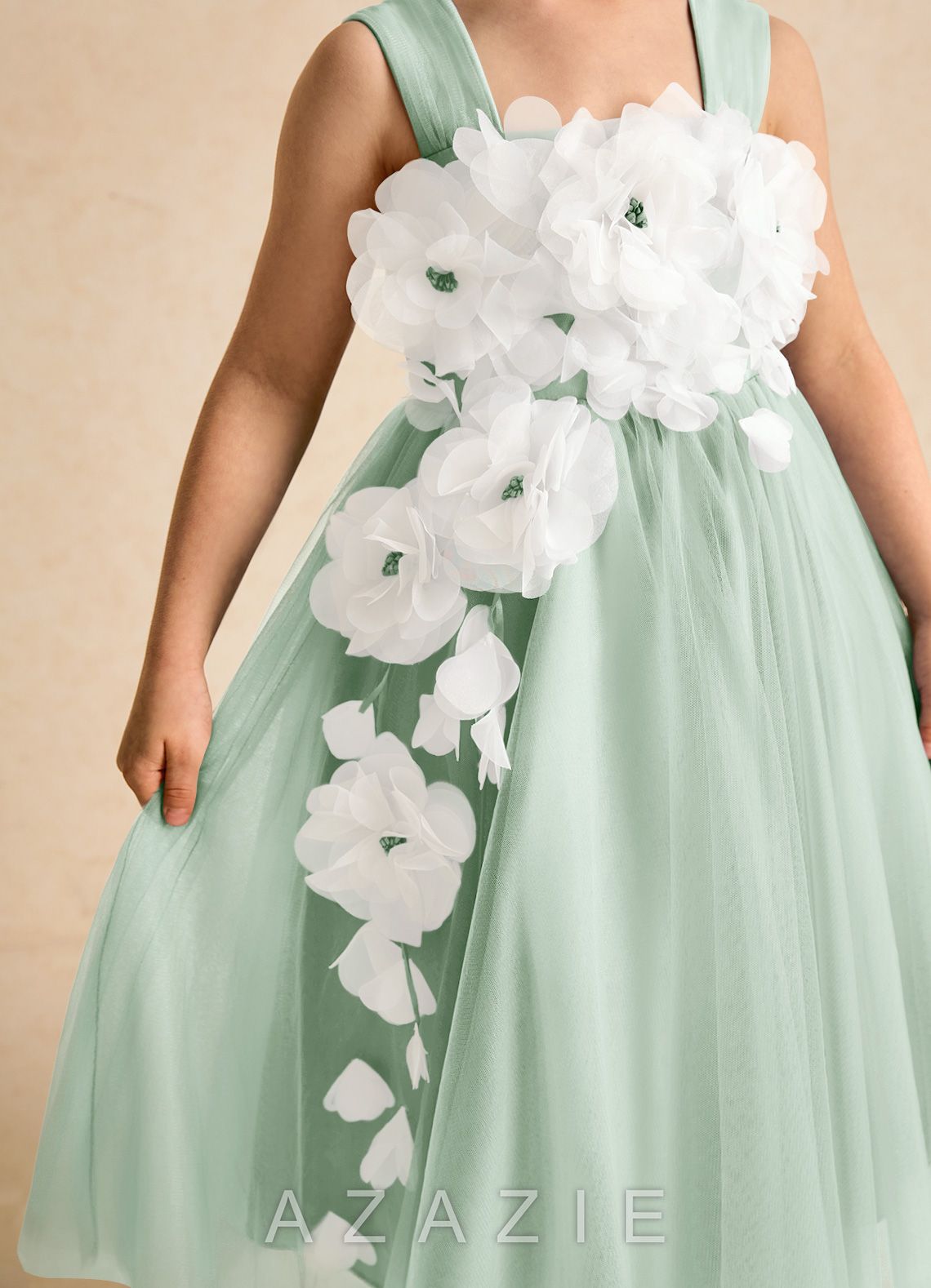 Azazie Dovey Agave Ball-Gown Bow Tulle Dress agave