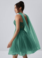 Thalassienne Basil Lace Rhinestones Tulle Mini Dress