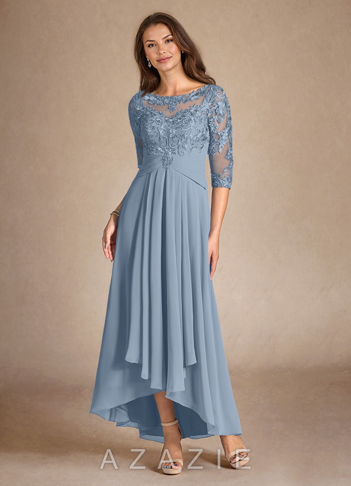 Azazie Marietta Dusty Blue A-Line Lace Dress dusty_blue