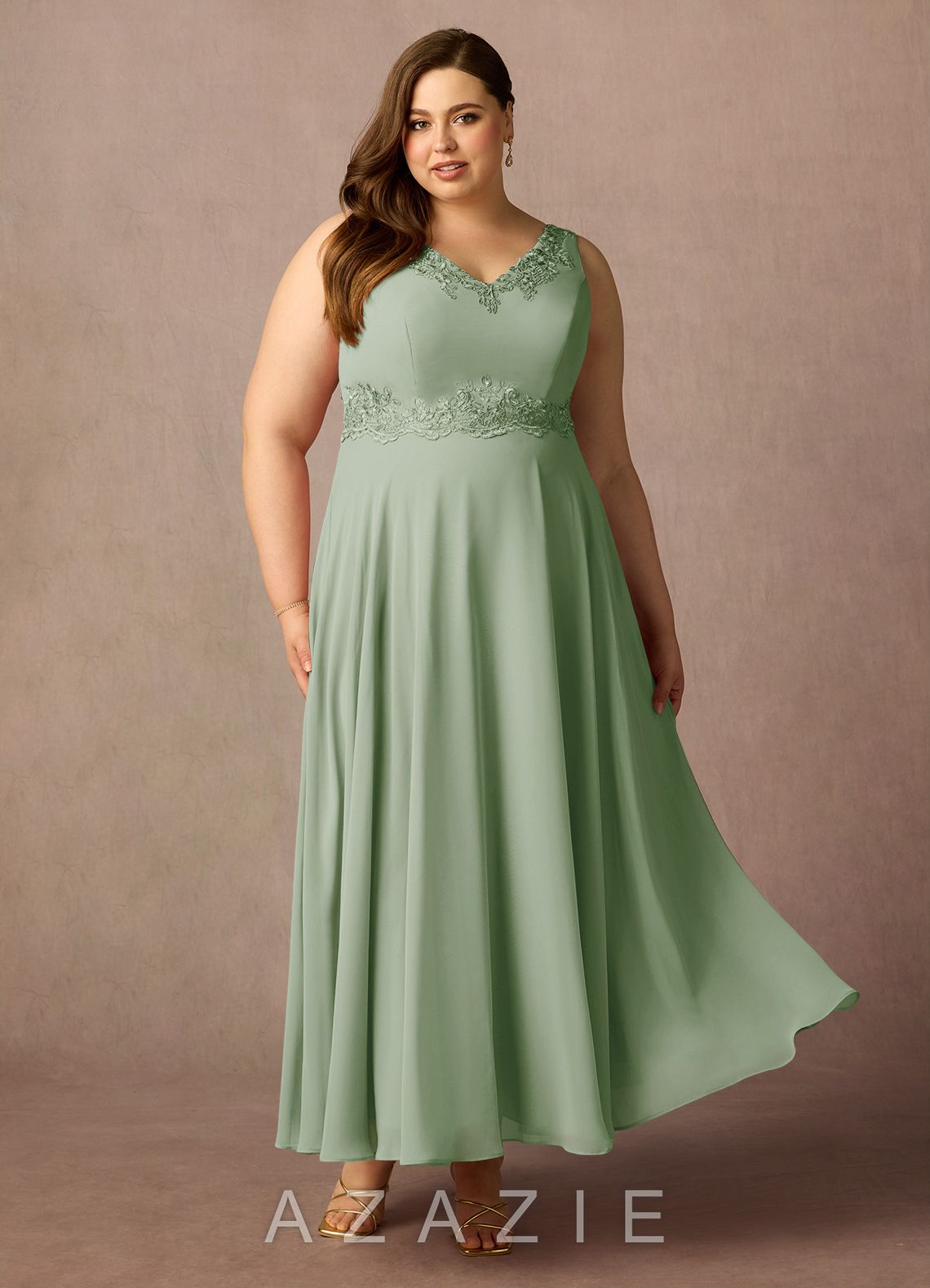 Azazie Devana Dusty Sage A-Line Sequins Chiffon Dress dusty_sage