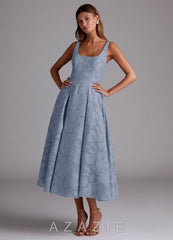 Azazie Amalie Dusty Blue A-Line Pleated Floral Burnout Dress