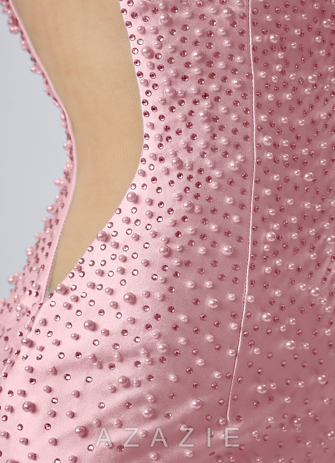 Lowillen Powder Pink Beading Rhinestone Stretch Satin Tank Open Back Mini Dress