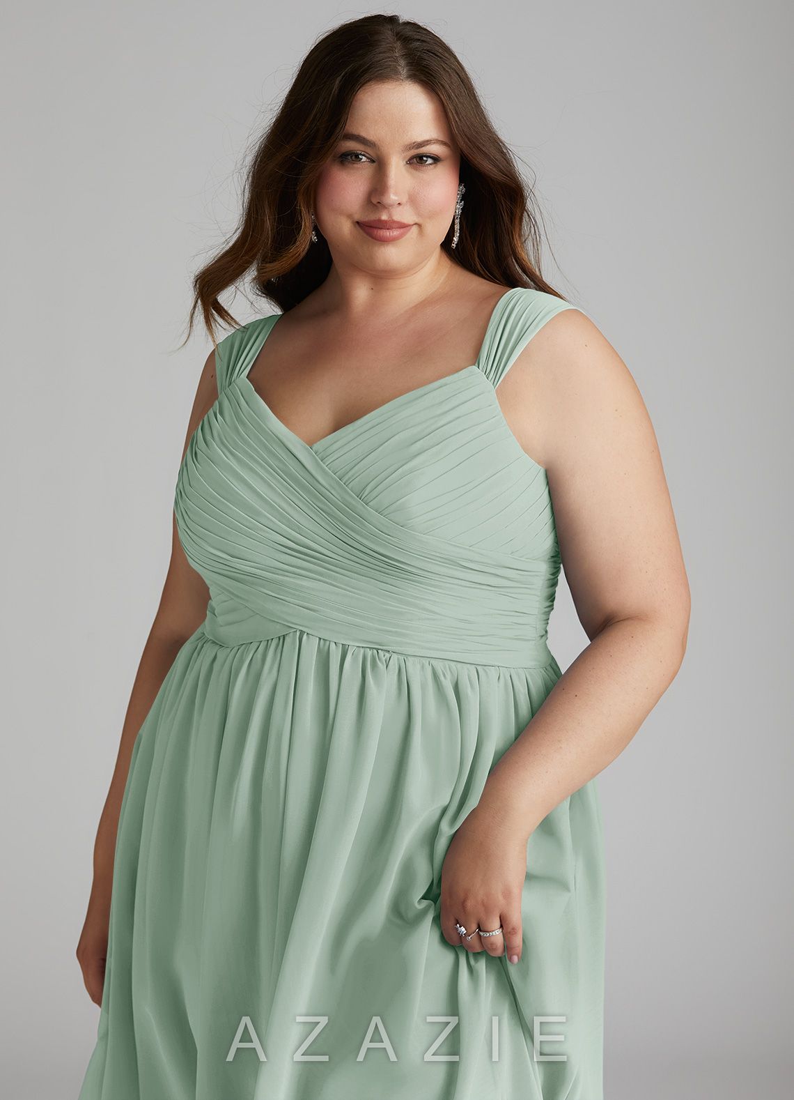 Azazie Angie Agave A-Line Corset Chiffon Dress agave
