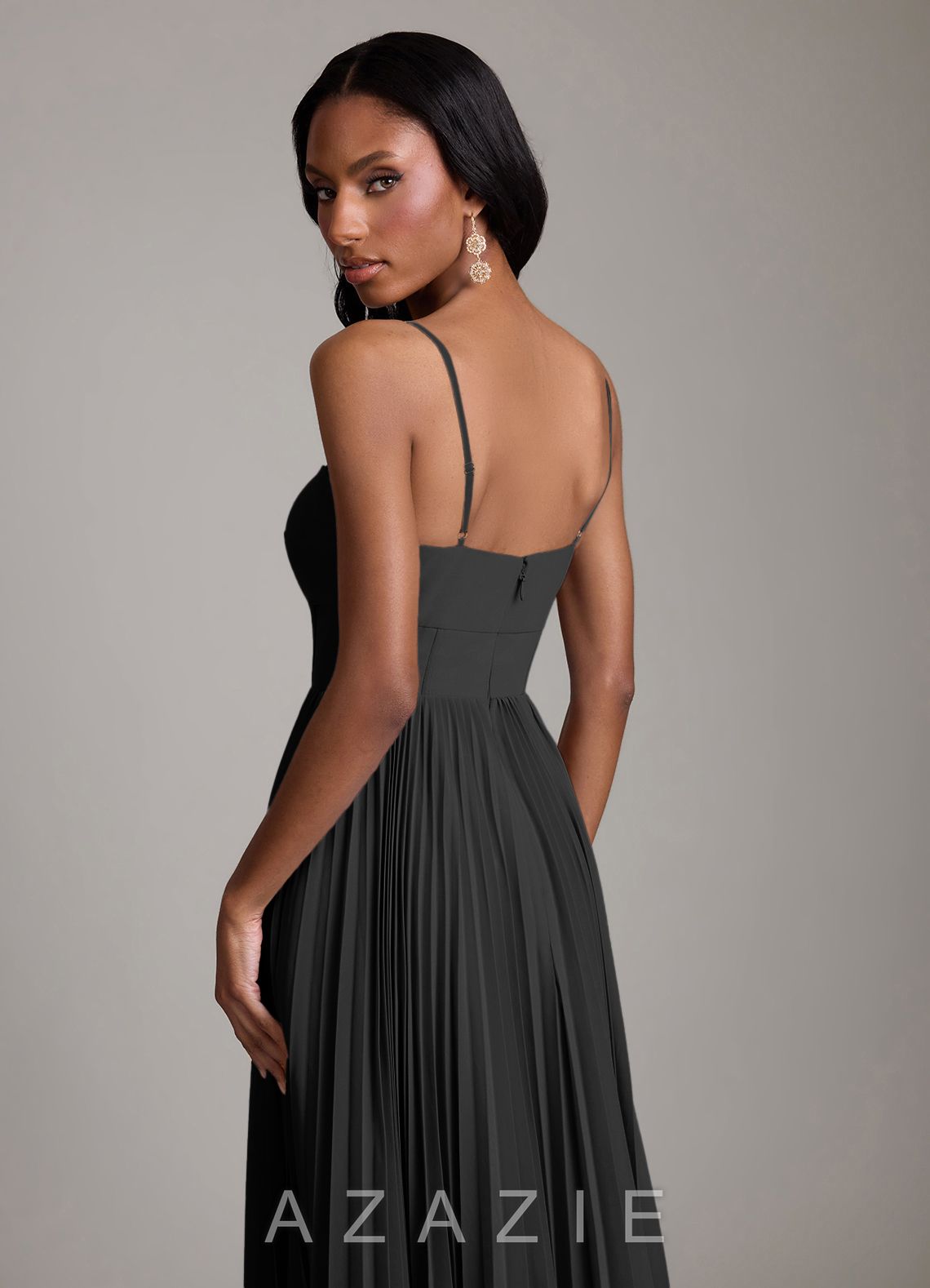 Azazie Akiko Black A-Line Sweetheart Neckline Chiffon Dress black