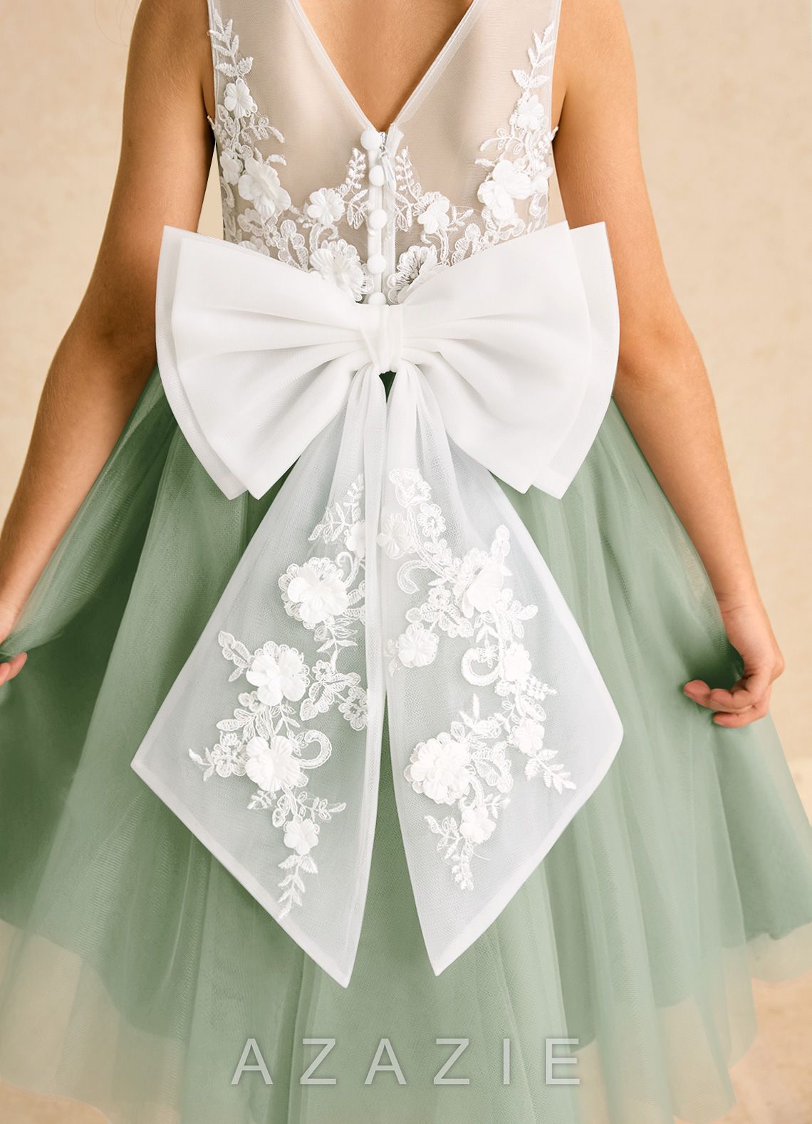 Azazie Lina Ivory Dusty Sage Ball-Gown Lace Dress ivory/dusty_sage