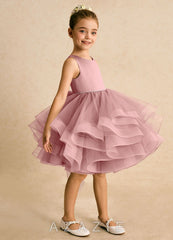 Azazie Tinie Dusty Rose Ball-Gown Bow Tulle Dress dusty_rose