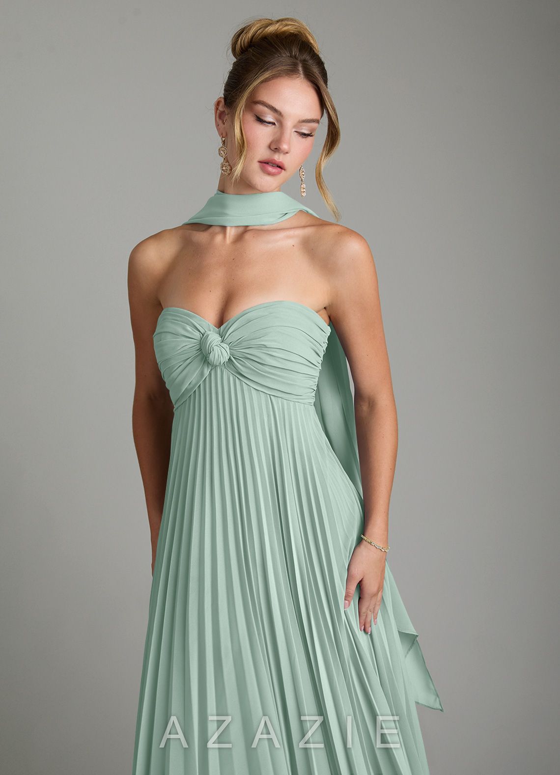 Azazie Tempest Agave Empire Corset Chiffon Convertible Dress agave