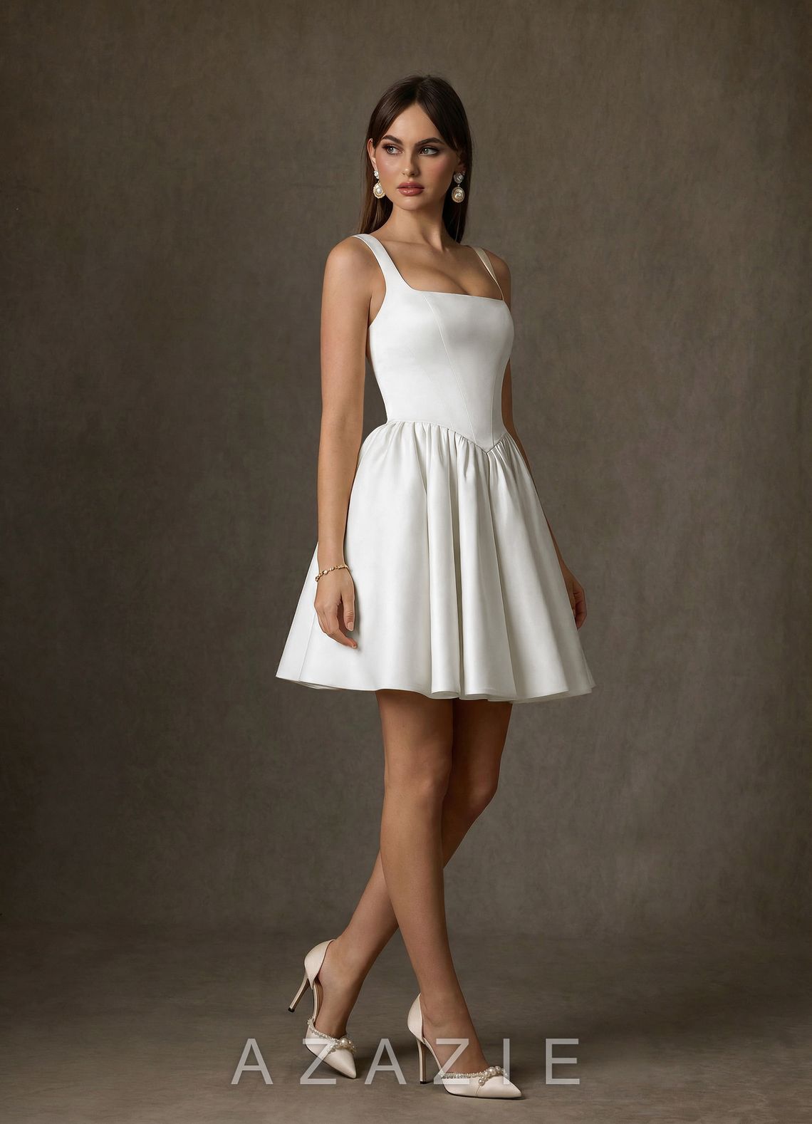 Azazie Saverina Diamond White A-Line with Pockets Satin Dress diamond_white