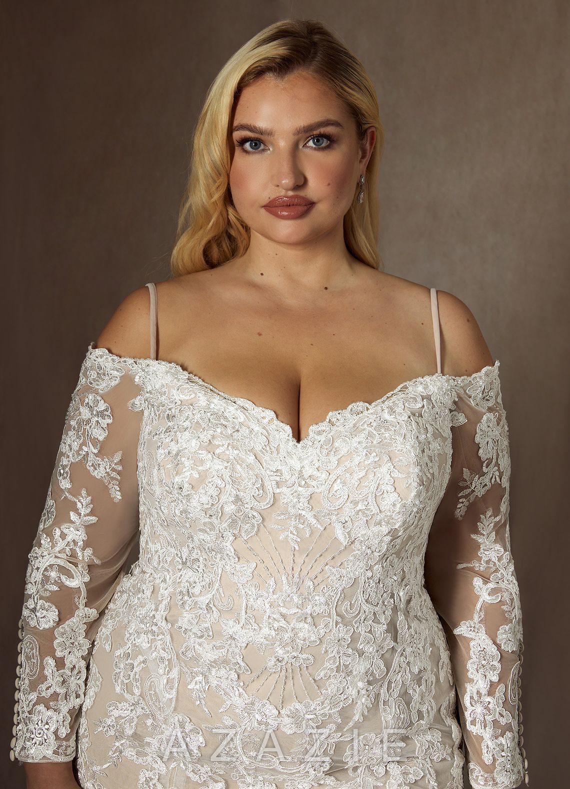 Azazie Empiria Wedding Dress Diamond White Champagne Mermaid Sequins Tulle Dress diamond_white/champagne