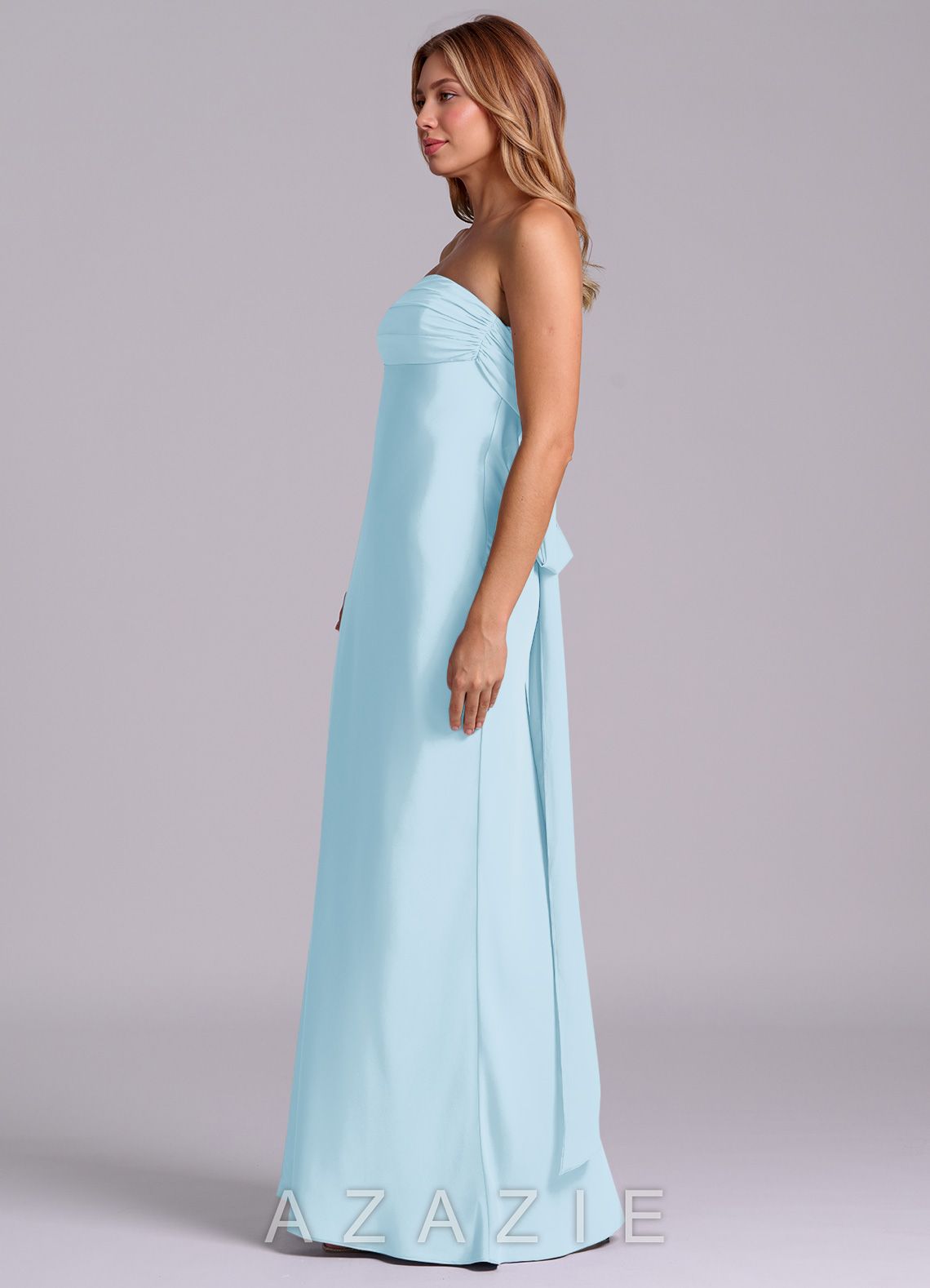 Azazie Ailanie Sky Blue Sheath Strapless Stretch Satin Dress sky_blue