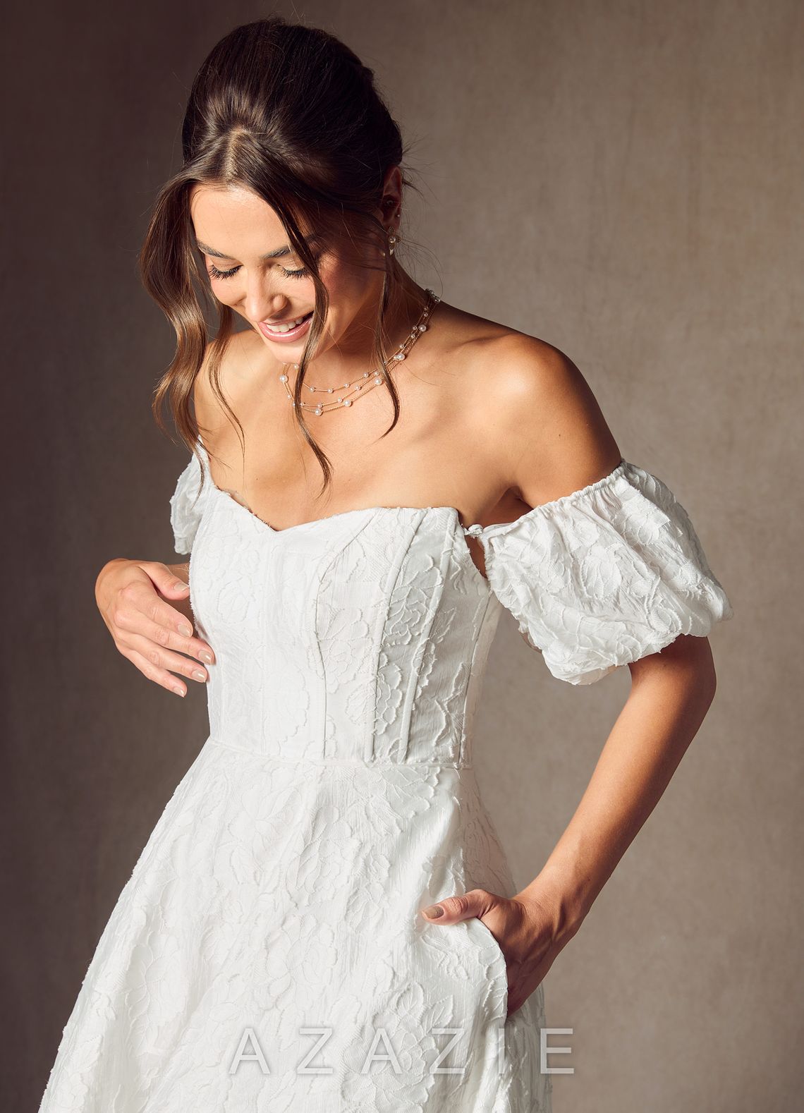 Azazie Gladiola Diamond White Ball-Gown Sweetheart Neckline Floral Burnout Jacquard Dress diamond_white