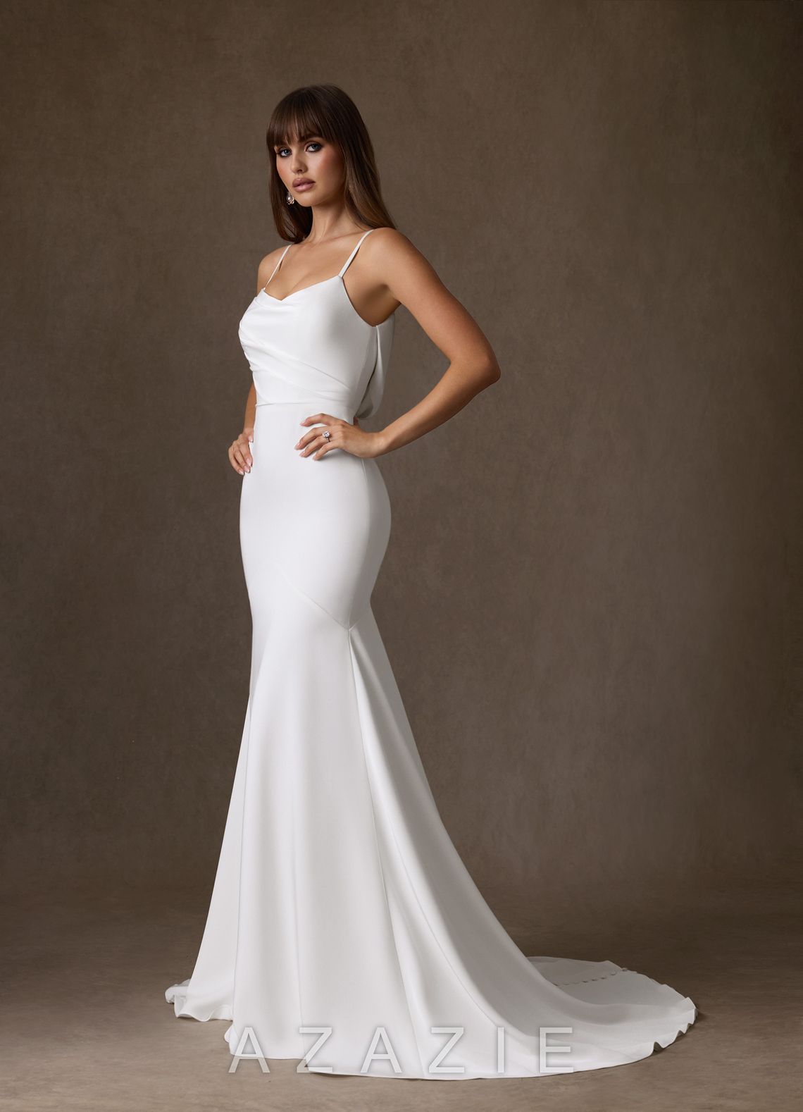 Azazie Farah Diamond White Mermaid Crepe Back Satin Dress diamond_white