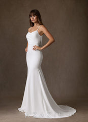 Azazie Farah Diamond White Mermaid Crepe Back Satin Dress diamond_white