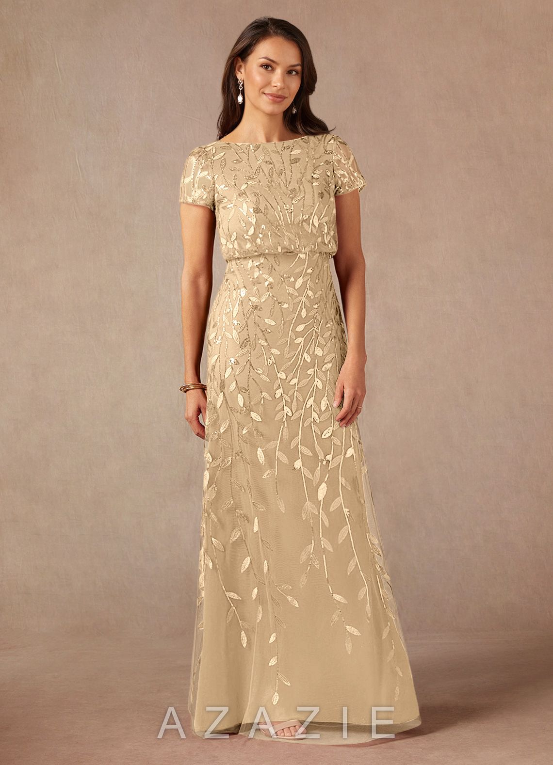 Azazie Lehi Champagne A-Line Sequins Dress champagne