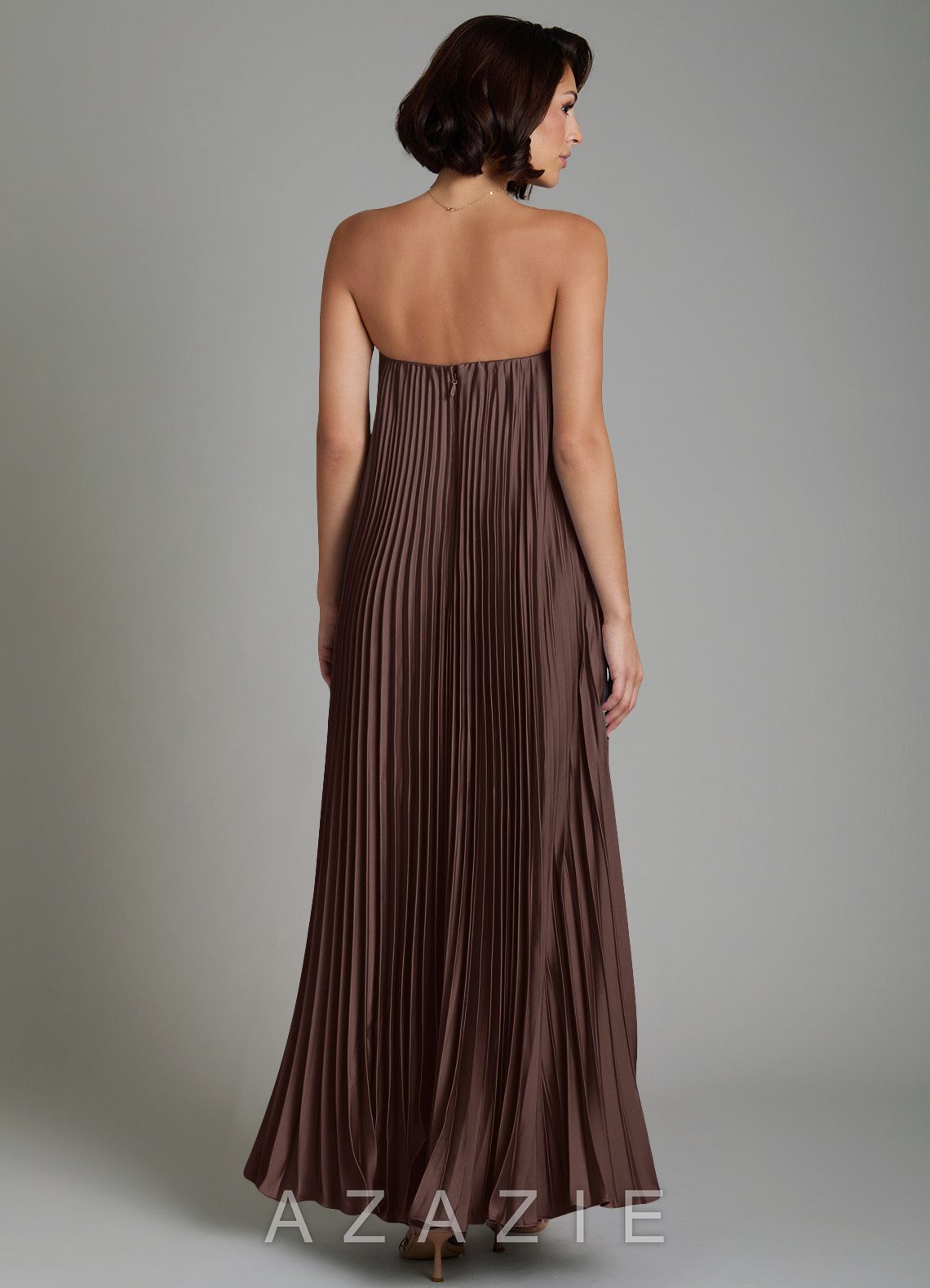 Azazie Rayna Ganache A-Line Strapless Stretch Satin Dress ganache