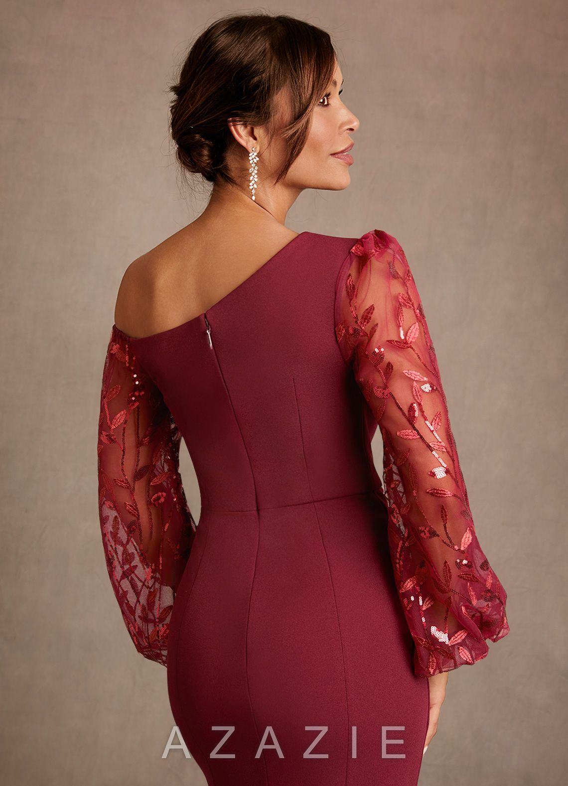 Azazie Cathleen Burgundy Sheath Lace Dress burgundy