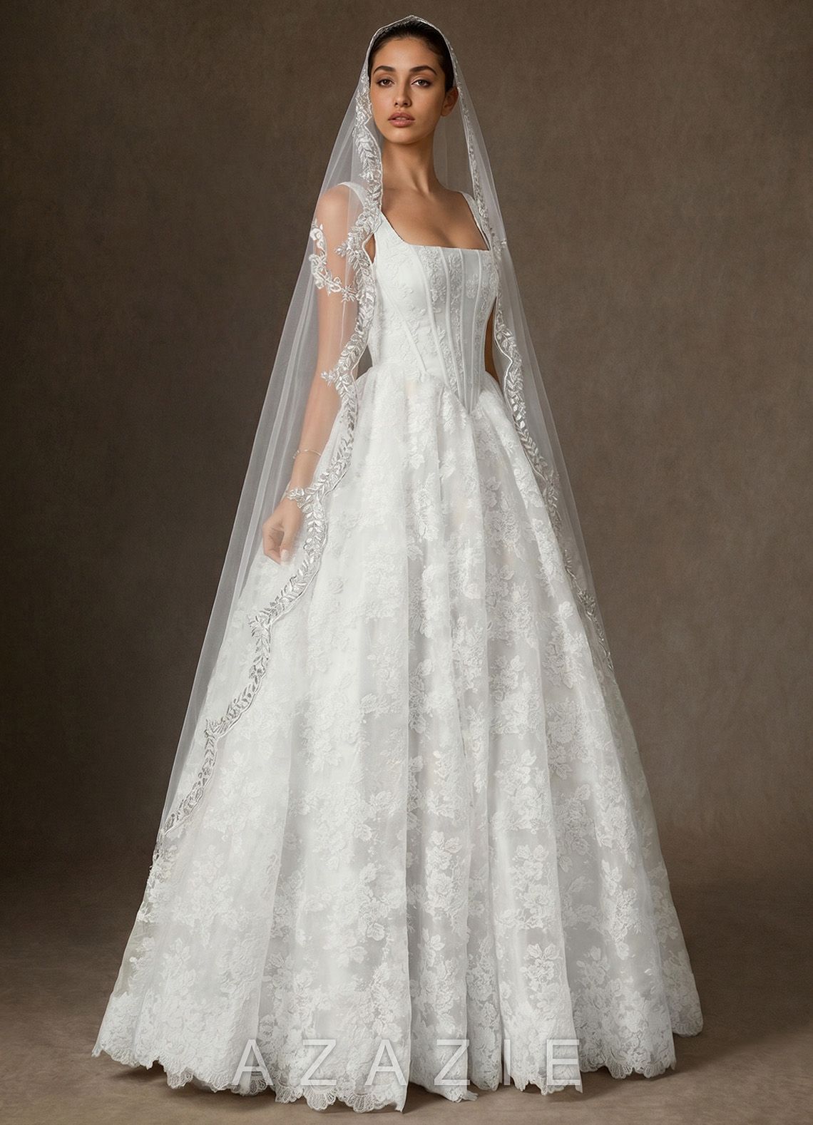 The French Vintage Wheat Lace Chapel Veil with Metal Comb  diamond_white
