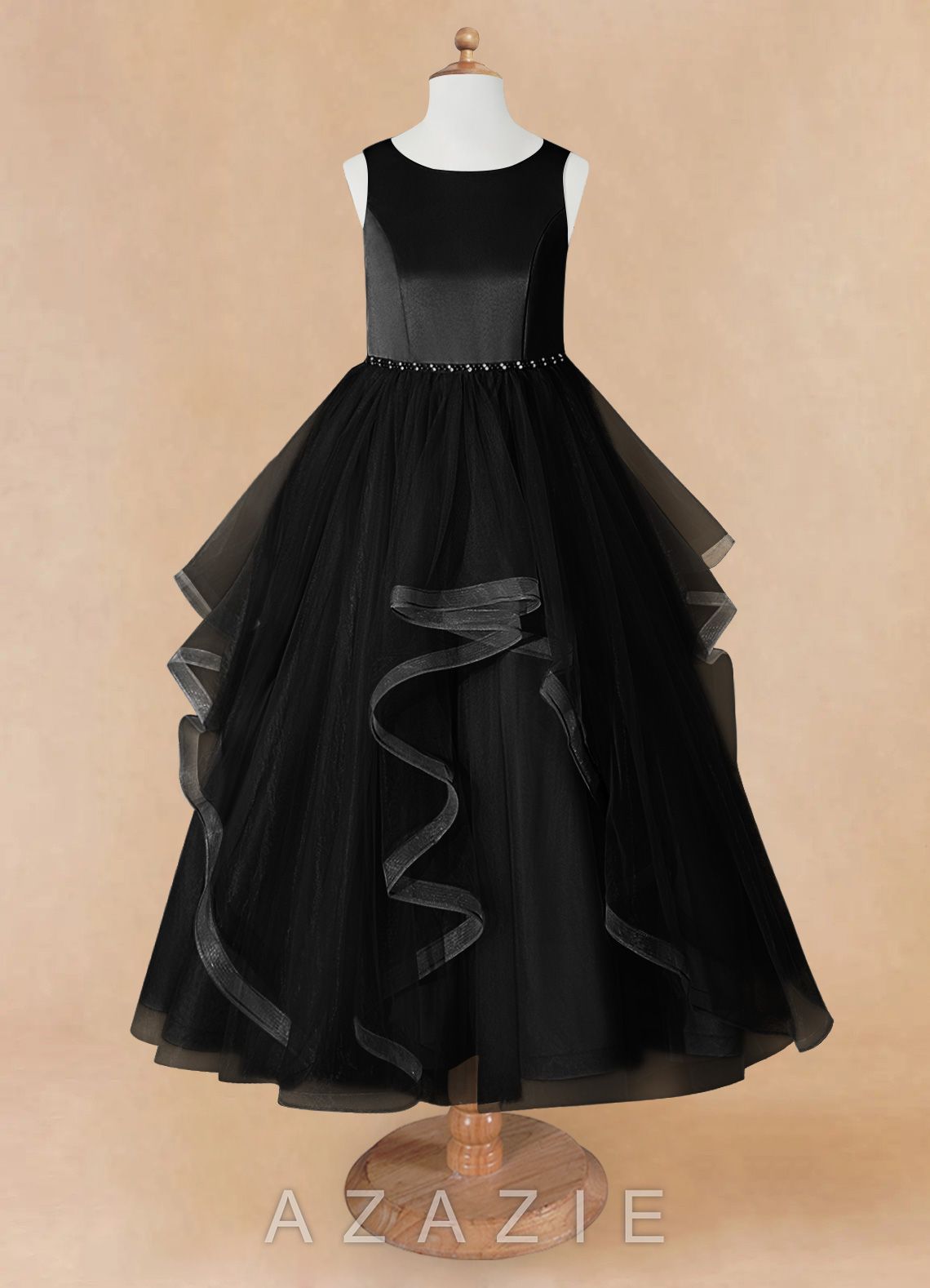 Azazie Sofia Black A-Line Beaded Tulle Dress black