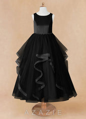 Azazie Sofia Black A-Line Beaded Tulle Dress black