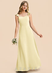 Azazie Mavie Junior Lemon Sorbet A-Line Ruched Stretch Satin Dress lemon_sorbet
