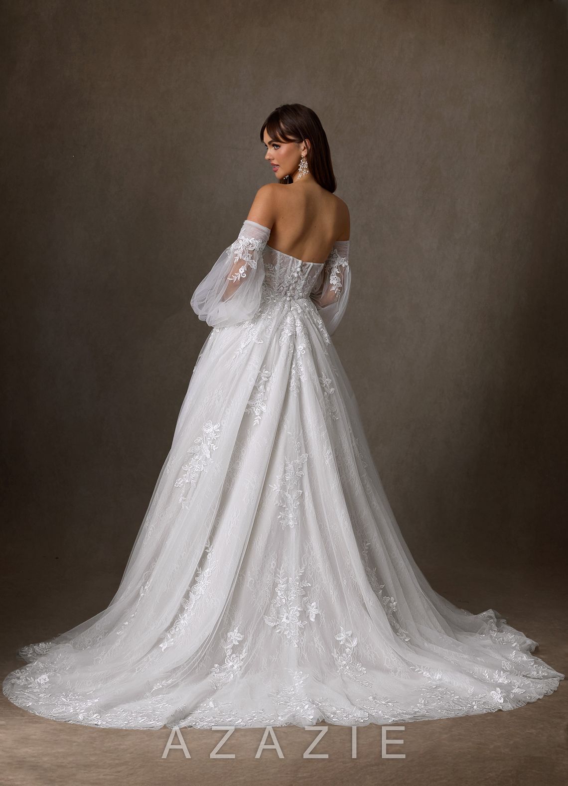 Azazie Elowyn Diamond White Ball-Gown Strapless Lace Dress diamond_white
