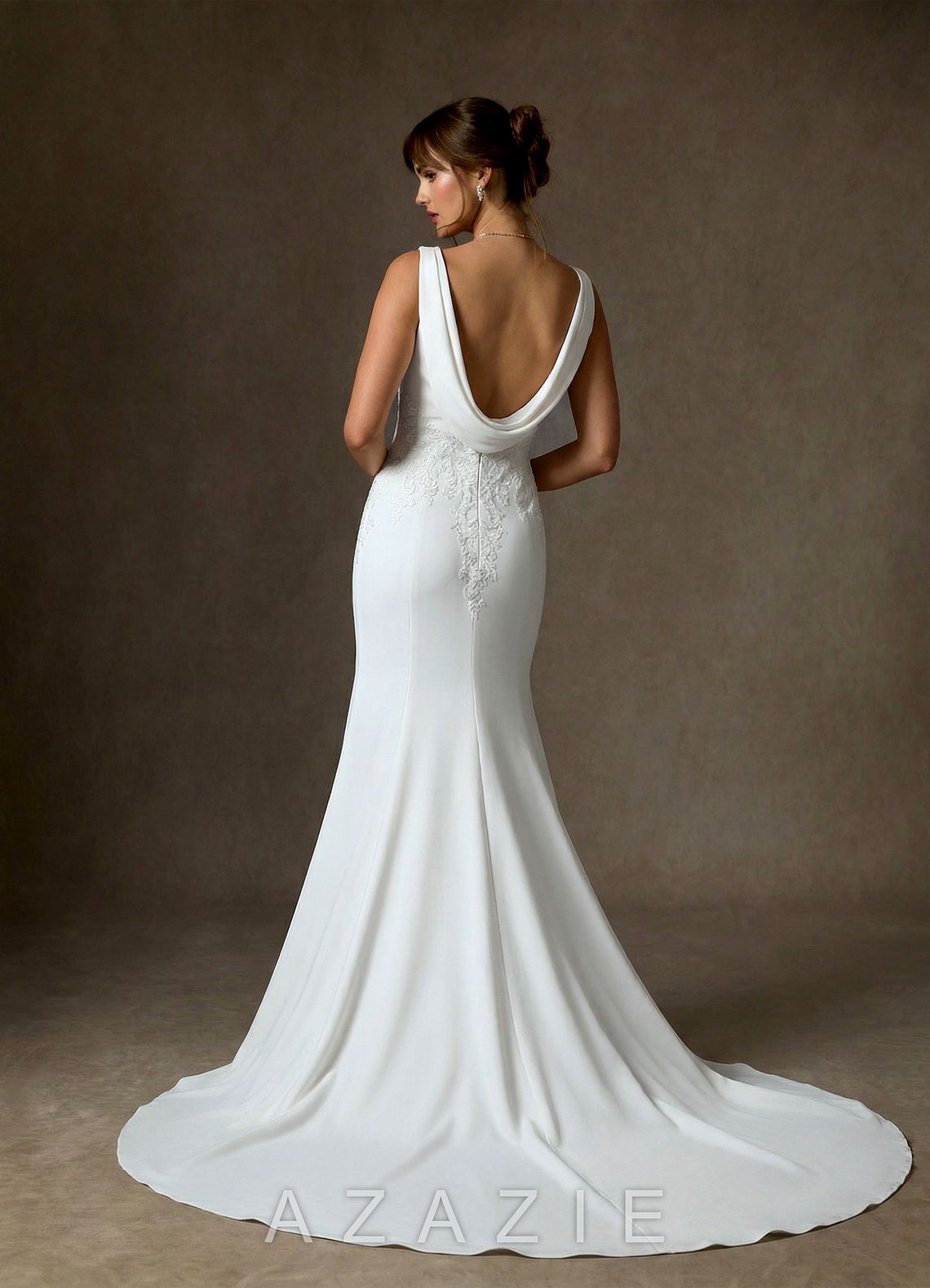 Azazie Maxine Diamond White Sheath Crepe Back Satin Dress diamond_white
