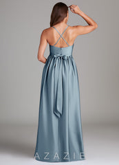 Azazie Llana A-Line Stretch Satin Floor-Length Dress with Pockets dusty_blue
