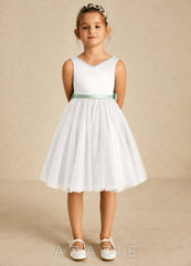 Azazie Seline Ivory Agave A-Line Bow Tulle Dress ivory/agave