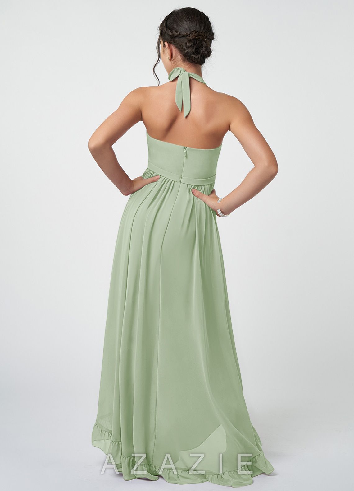 Azazie Hermione Junior Dusty Sage A-Line Chiffon Dress dusty_sage