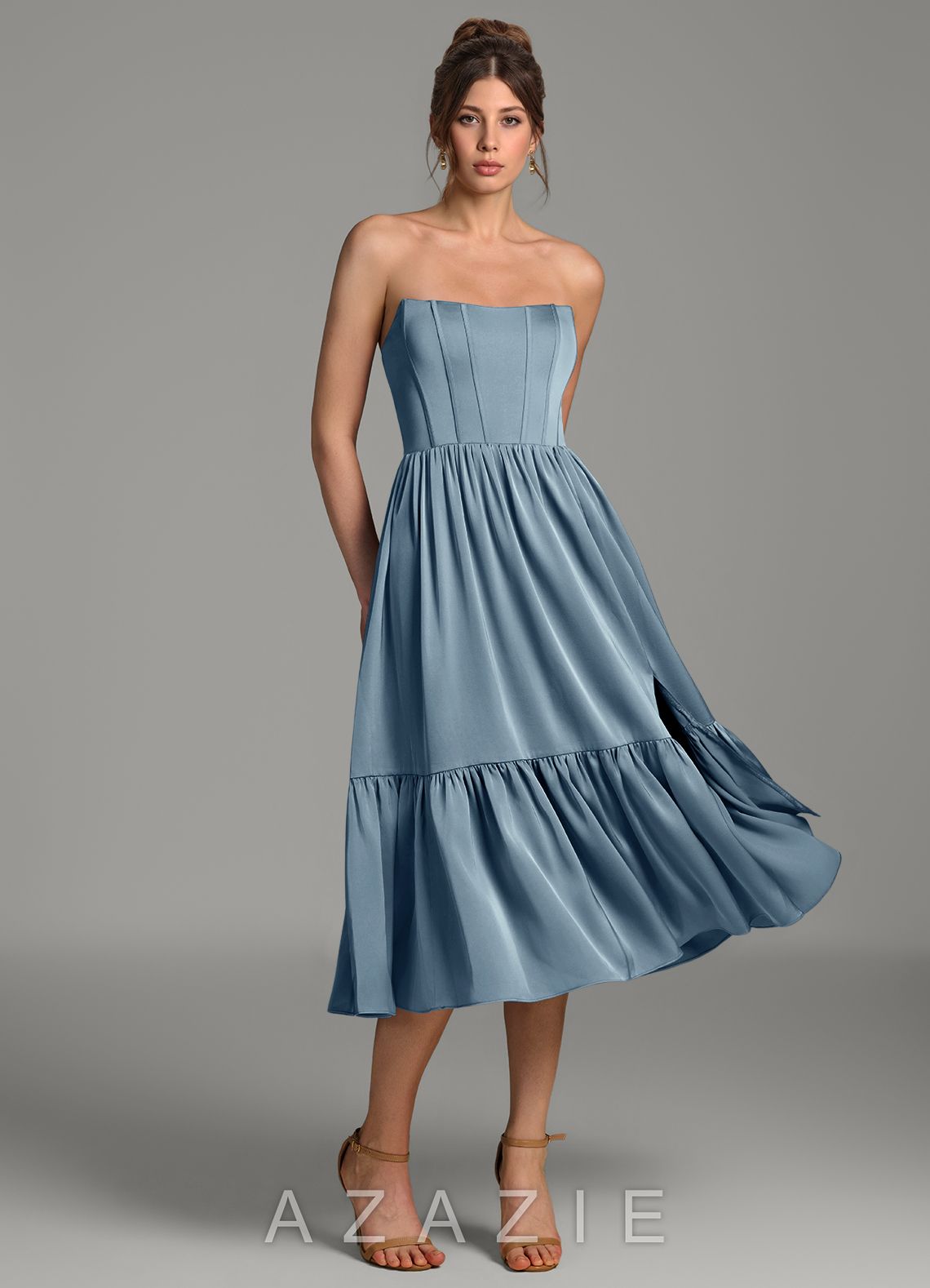 Azazie Delphina Dusty Blue A-Line Corset Stretch Satin Convertible Dress dusty_blue