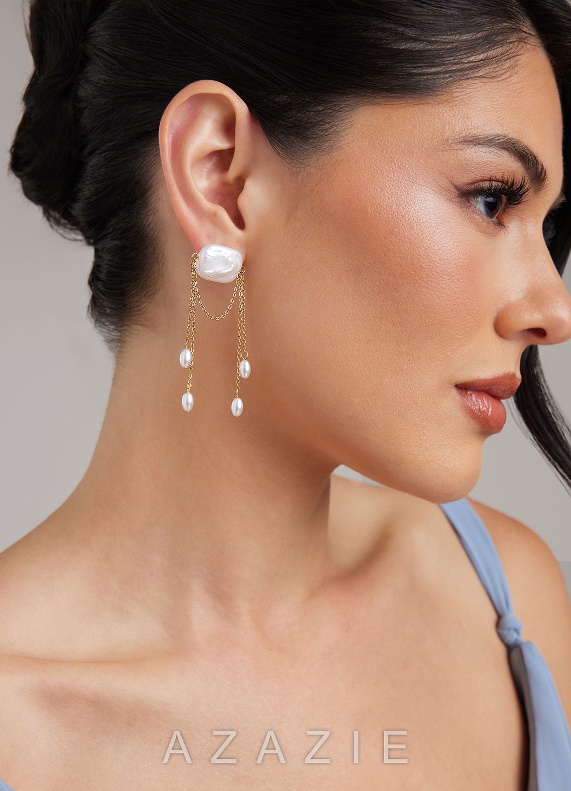 Baroque Pearl Chandelier Earrings  gold