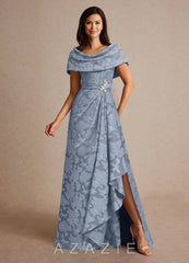 Azazie Branford Dusty Blue A-Line Pleated Floral Burnout Dress dusty_blue