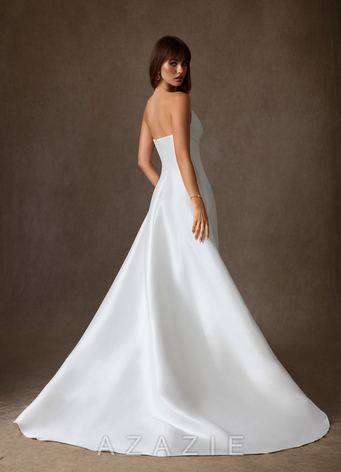 Azazie Adinah Diamond White A-Line Strapless Mikado Dress diamond_white