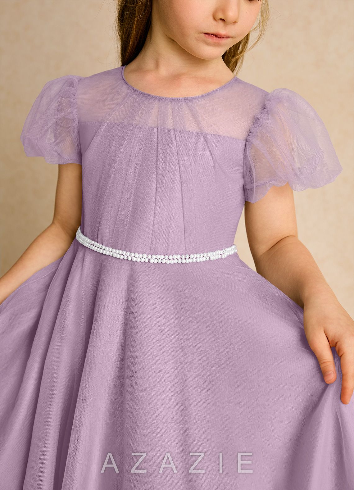 Azazie Duckie Wisteria Ball-Gown Pleated Tulle Dress wisteria