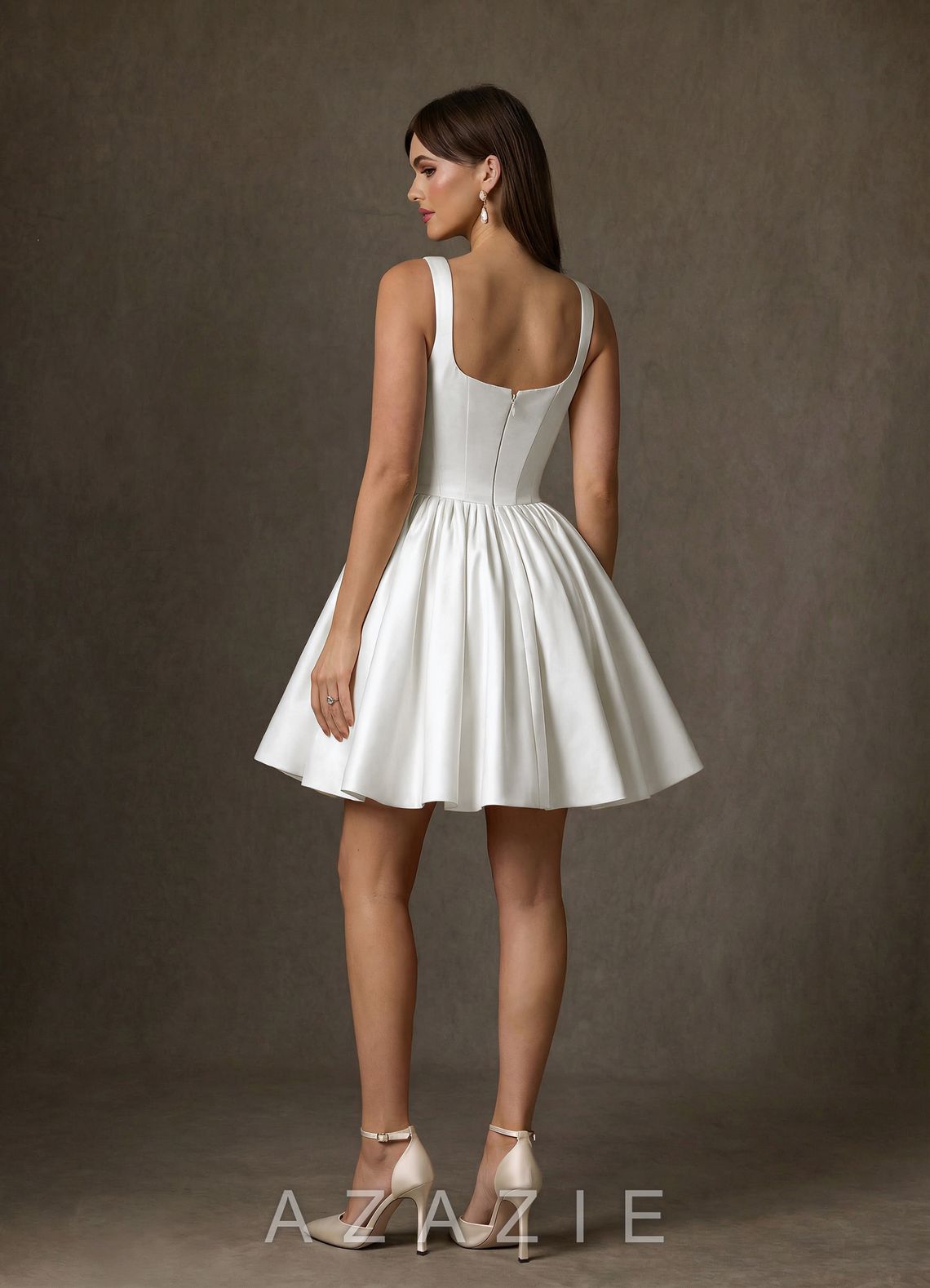 Azazie Saverina Diamond White A-Line with Pockets Satin Dress diamond_white